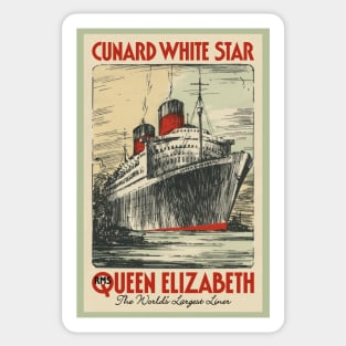 Cunard Line Ocean Liner RMS QUEEN ELIZABETH 1930s Fantasy Poster Sticker